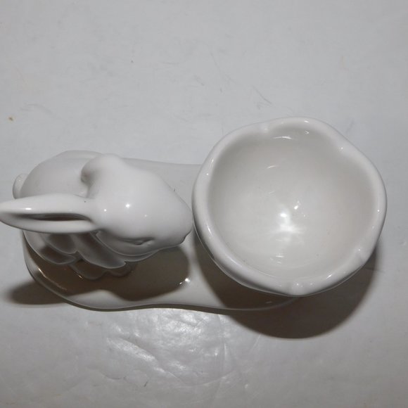 White Rabbit Bunny 5" Ceramic Egg Cup Holder Easter Decor - Picture 4 of 6